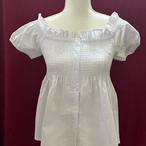 Castle core Smocked top with puff sleeves Coastal cottage fairy top Sz M White‎